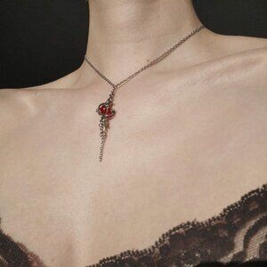 Vintage classic victorian gothic vampire red and silver rosary necklace